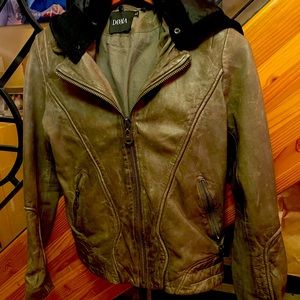 DOMA Brown Leather Jacket hooded M L